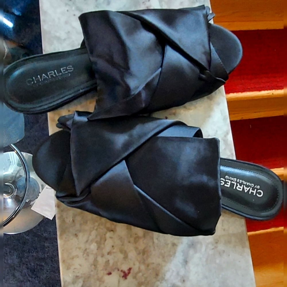 Silk black Charles David Slides flat. Size 9